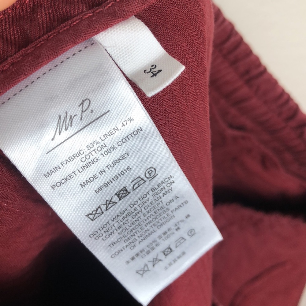 MR P. Slub Linen and Cotton Blend Drawstring Short Sz 34 - Picture 10 of 11